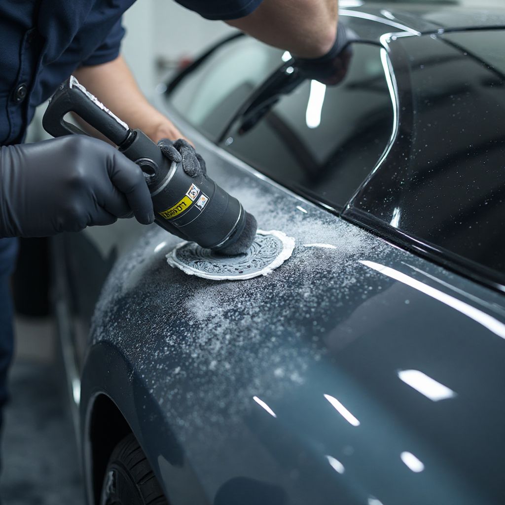Profesionist aplicând o protecție ceramică